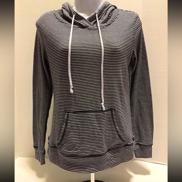 Chance or Fate Tops - Chance Or Fate Womens Blue/White Long Sleeve Hooded Top Hoodie Shirt - Size S